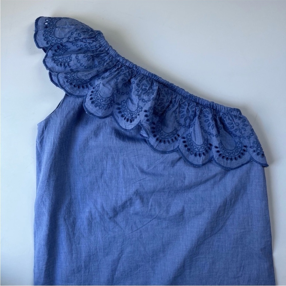 NWT Vineyard Vines Blue Eyelet One Shoulder Dress Cotton Coastal Summer XS - Picture 4 of 8